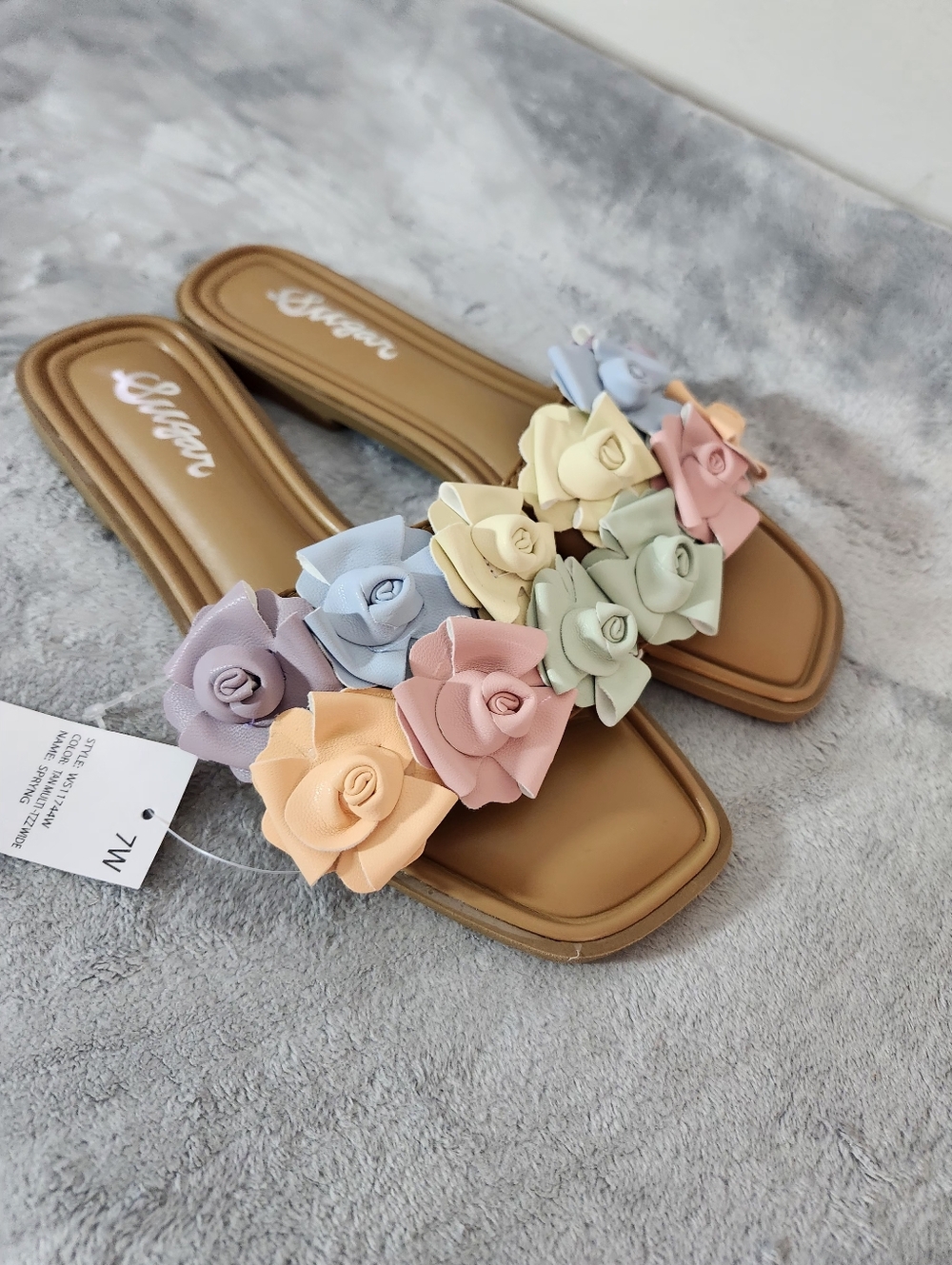 Sugar Floral Pastel Embellished Slides Size: 7 Color: Multicolor - Picture 2 of 9